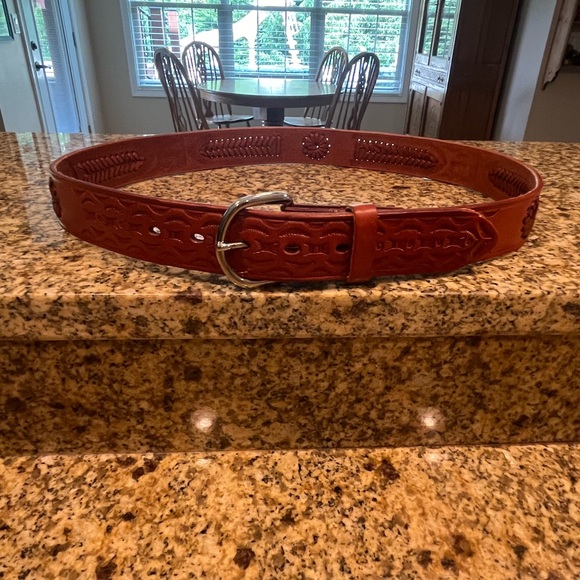 Western Tooled Leather Woven Belt Made in Mexico Men’s Size 38 *Measurements* - Picture 1 of 11